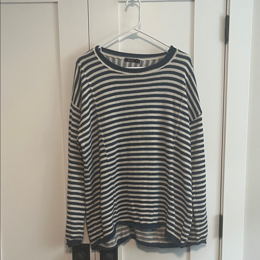 Striped Navy and White Women's Crew Neck Sweater